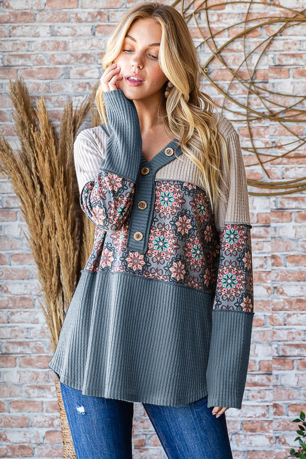 Geometric Waffle Blouse