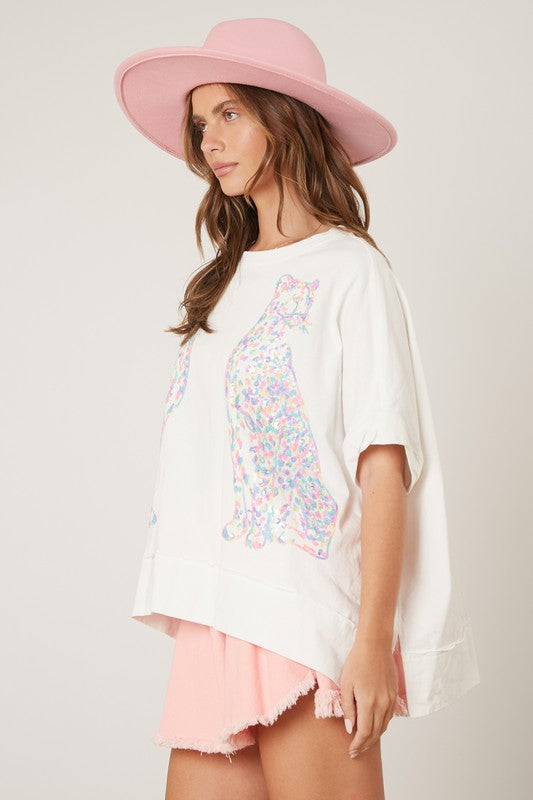Sequin Cheetahs Oversize Top