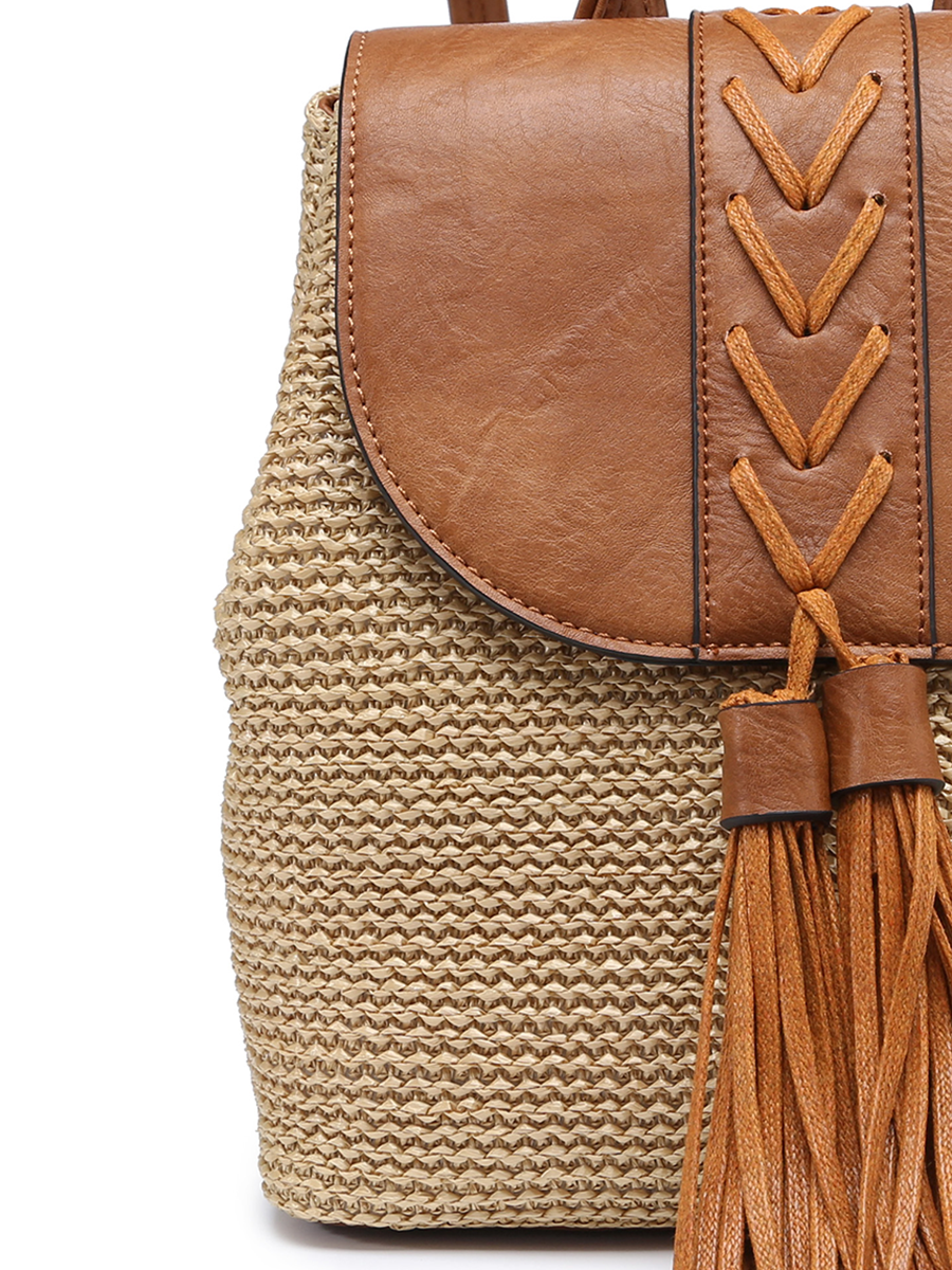 Vegan Leather Straw Backpack - 3 Colors