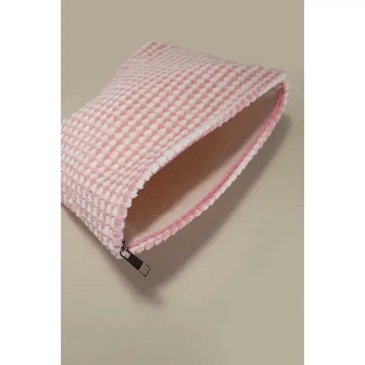 Travel Plush Bubble Checker Cosmetic Makeup Pouch