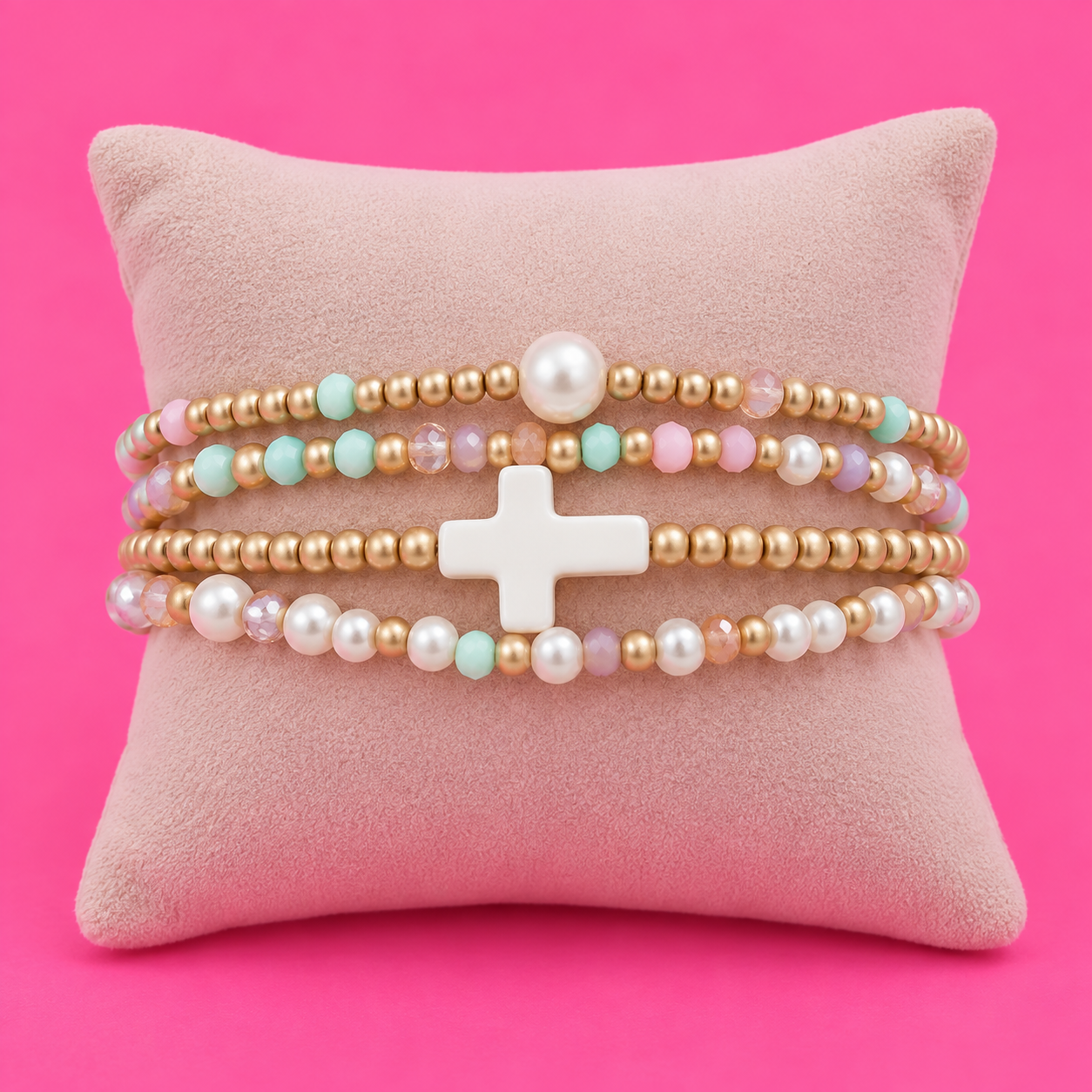 Cross Charm Multi-strand Stretch Bracelet