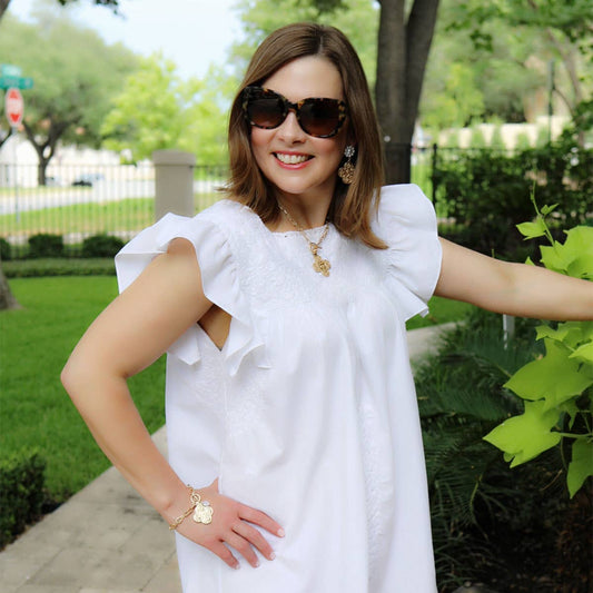 CANVAS Style x MaryCatherineStudio French Quatrefoil Pearl Drop Earrings in Worn Gold