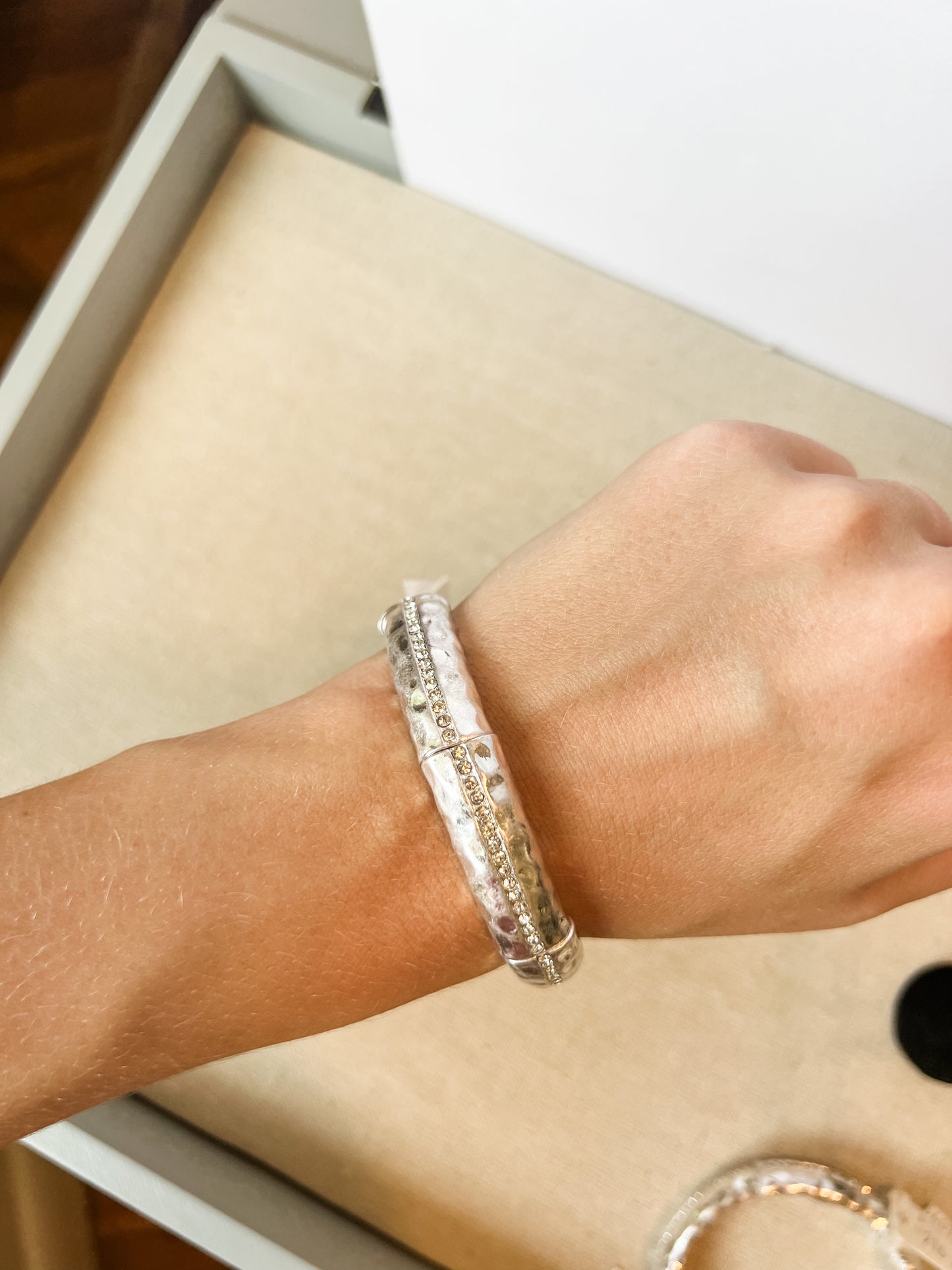 Center of Attention Stretch Bangle - Silver