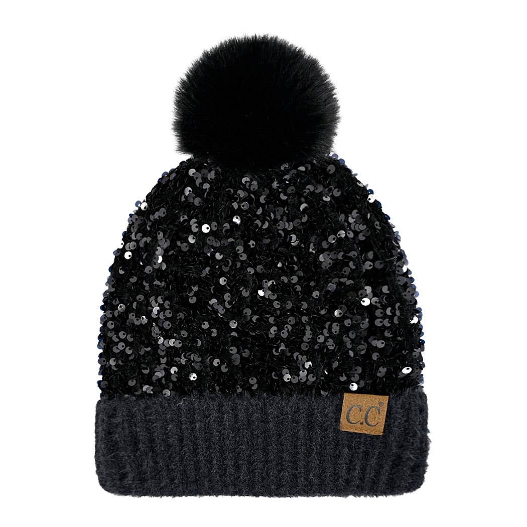 Glitter Sequined Cuff Beanie