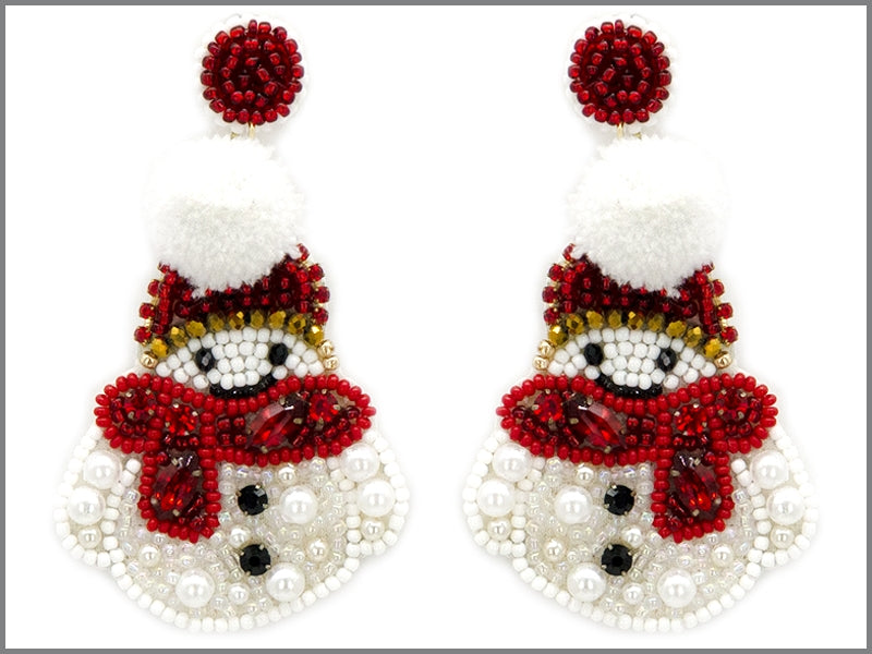 Christmas Snowman Seed Bead Earrings