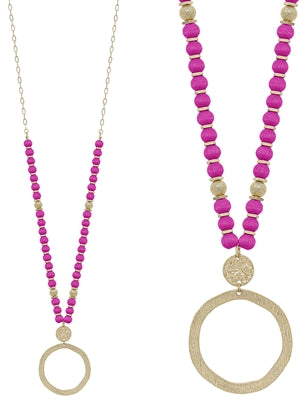 Wooden Hot Pink Statement Necklace