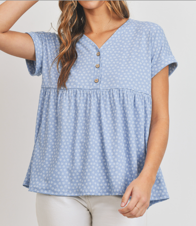 Sky Blue Rib Knit Top