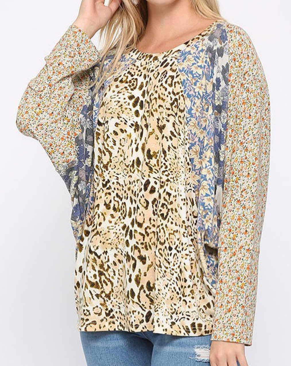 Mixed Print Dolman Top