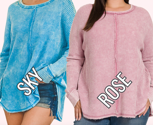Plus Size Washed Waffle Blouse - 2 Colors