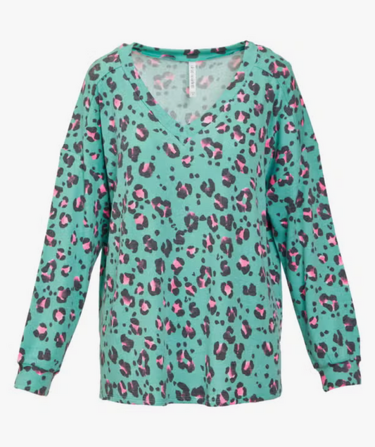 Teal Cheetah Plus Size Top
