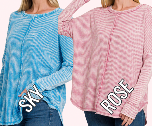 Washed Waffle Blouse - 2 Colors