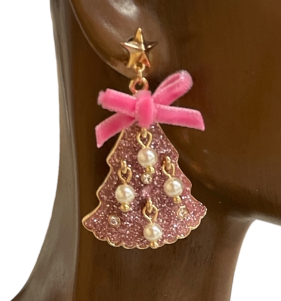Pink Tree Pearl Earrings