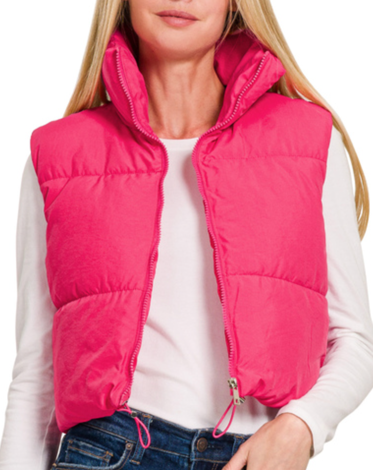 Puffer Crop Vest - Hot Pink