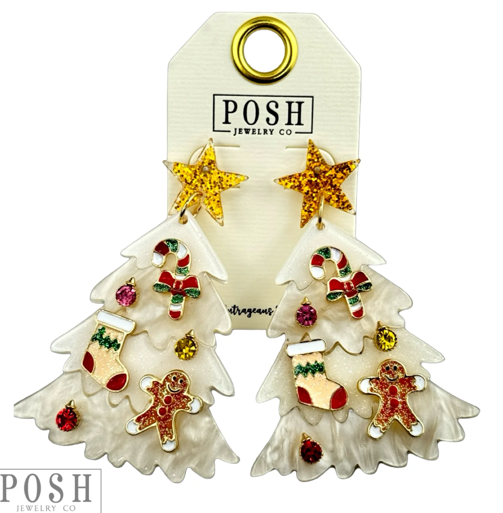 Decorated Christmas Tree Earrings - Pink or White