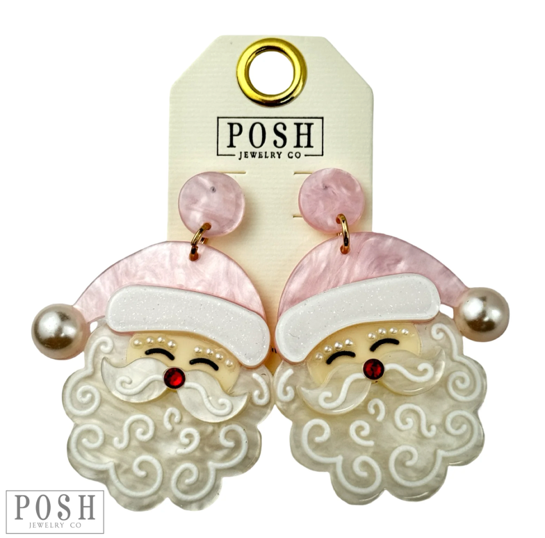 Acrylic Pink Santa Earring