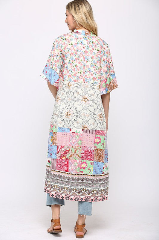 Spring 23 Mixed Prints Bell Sleeve Kimono