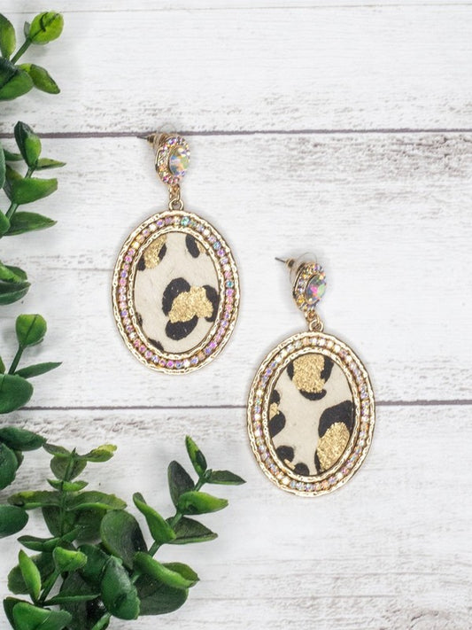 Tan Cheetah Bling Earrings