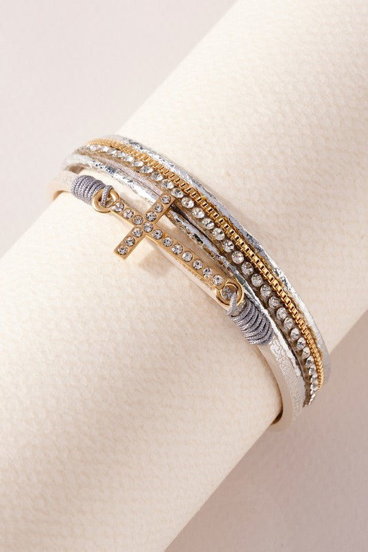 Dazzle Cross Magnetic Clasp Bracelet - Silver