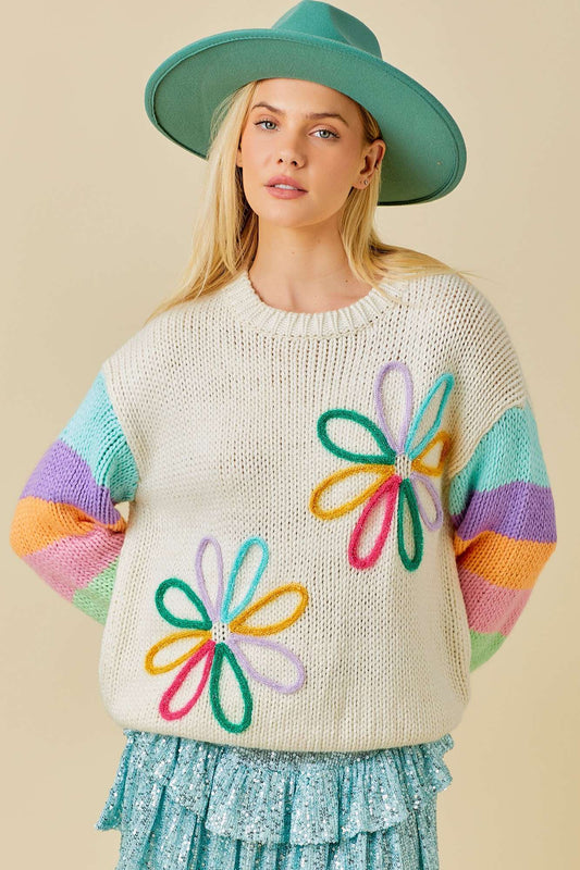 Multi Sparkle 3DFlower Sweater