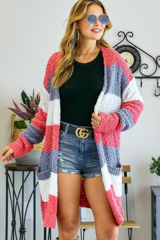 Color Block Popcorn Knit Sweater