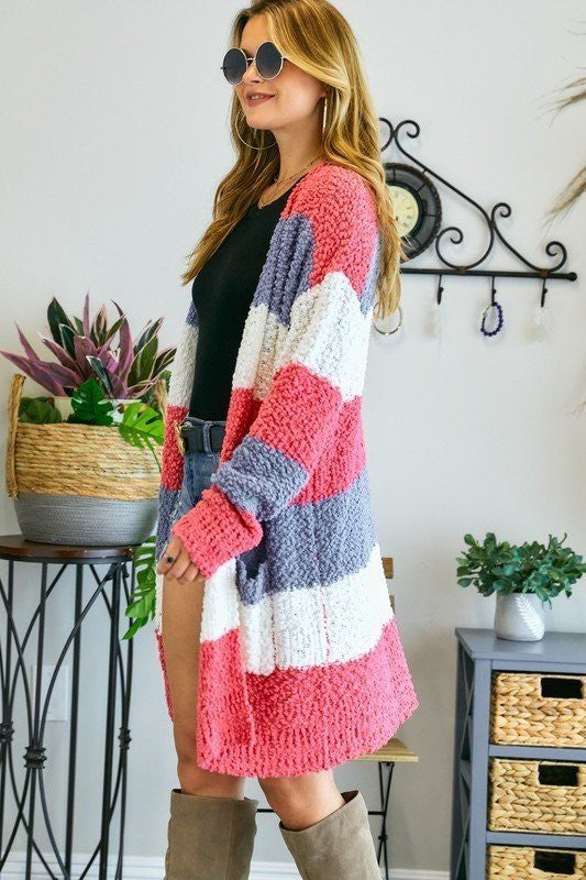 Color Block Popcorn Knit Sweater