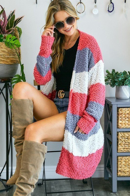 Color Block Popcorn Knit Sweater