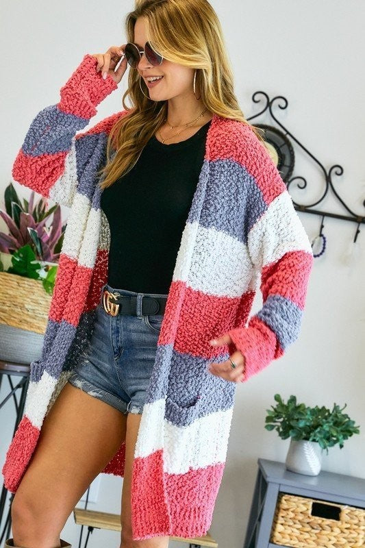 Color Block Popcorn Knit Sweater