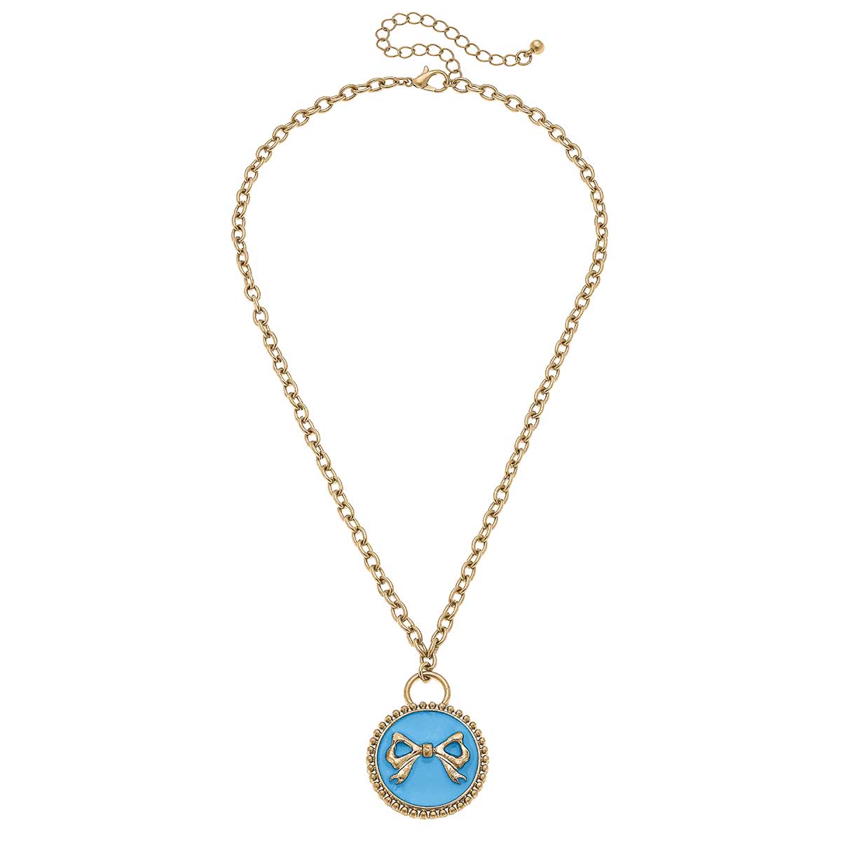 Blakeley Enamel Bow Pendant Necklace in Wedgwood Blue