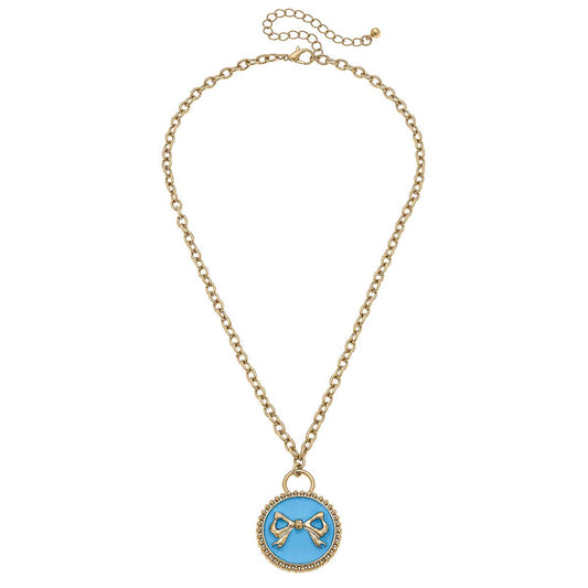 Blakeley Enamel Bow Pendant Necklace in Wedgwood Blue