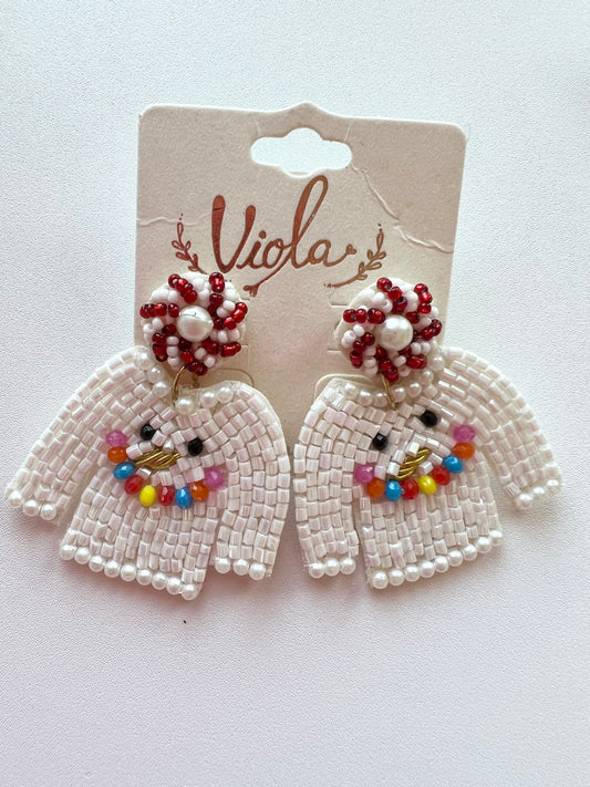 Snowman Sweater Seed Bead Earrings