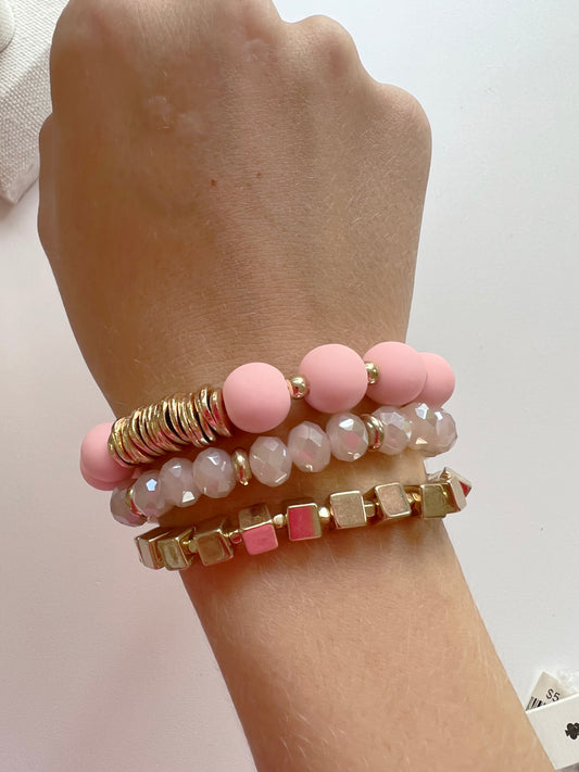 3 Piece Pink Bracelet Set