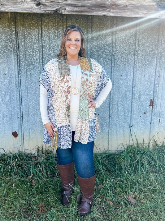 Light Olive Patchwork Kimono