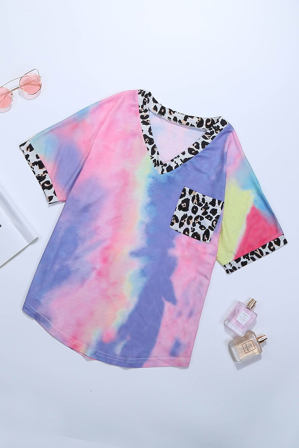 Tie Dye Leopard Pocket Top