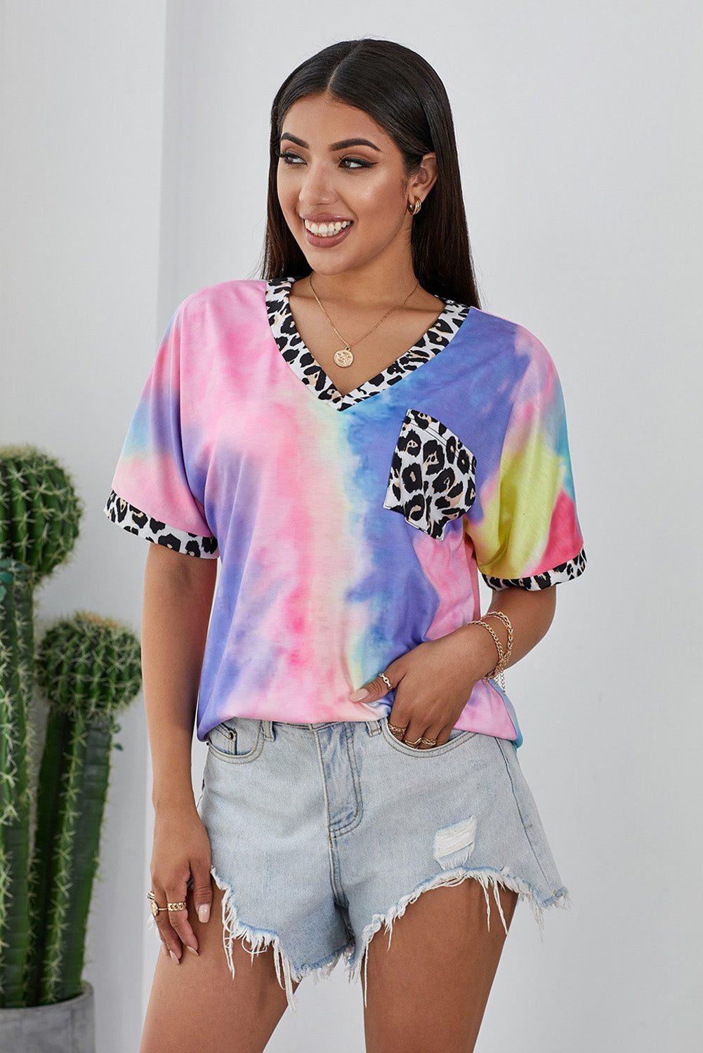 Tie Dye Leopard Pocket Top