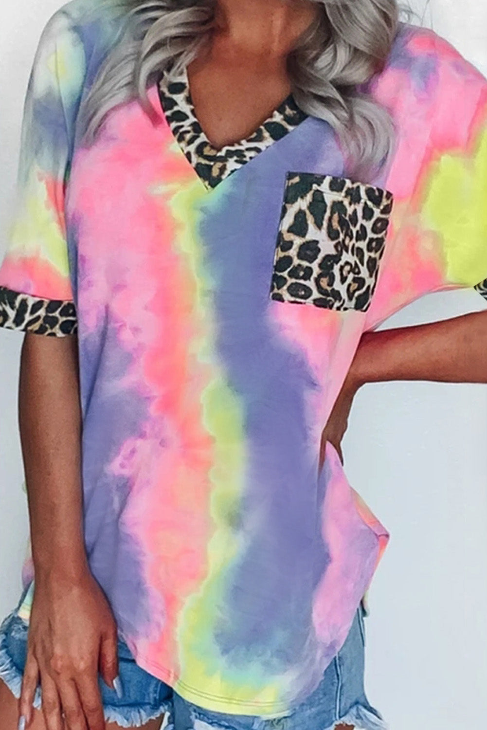 Tie Dye Leopard Pocket Top