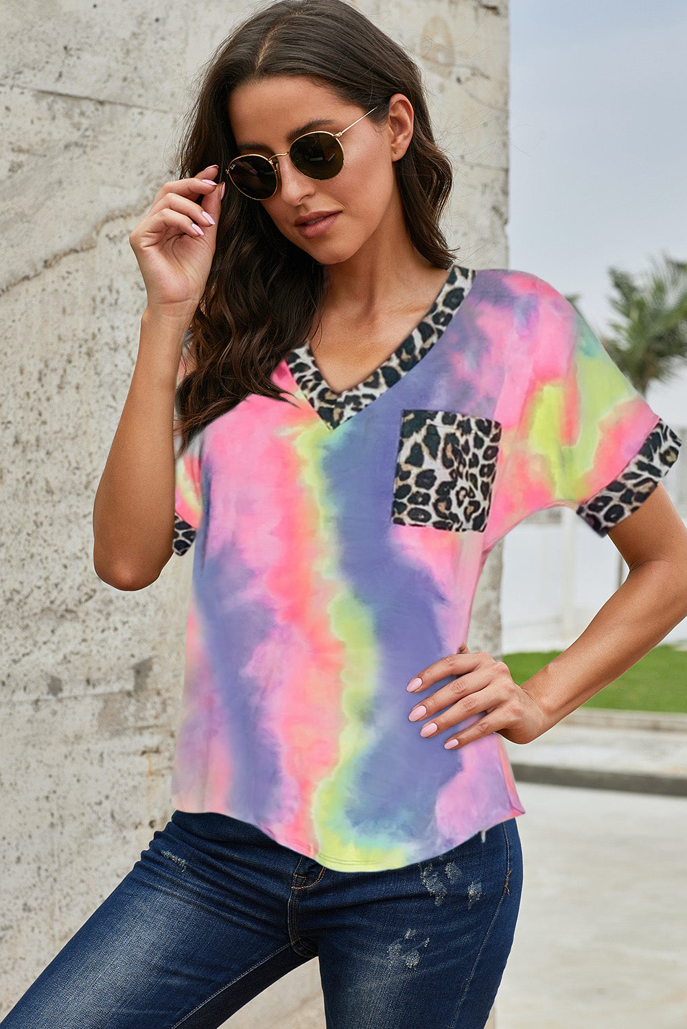 Tie Dye Leopard Pocket Top