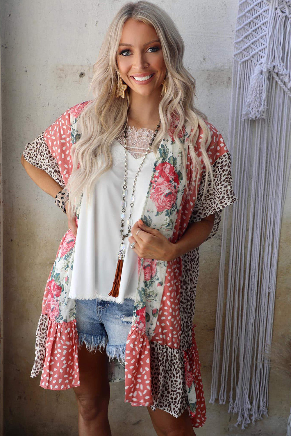 Wild Rose Floral Animal Print Kimono