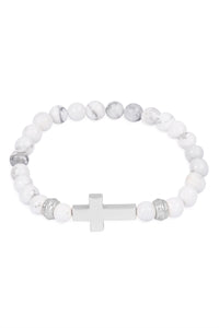 Hammered Cross Bracelet - White