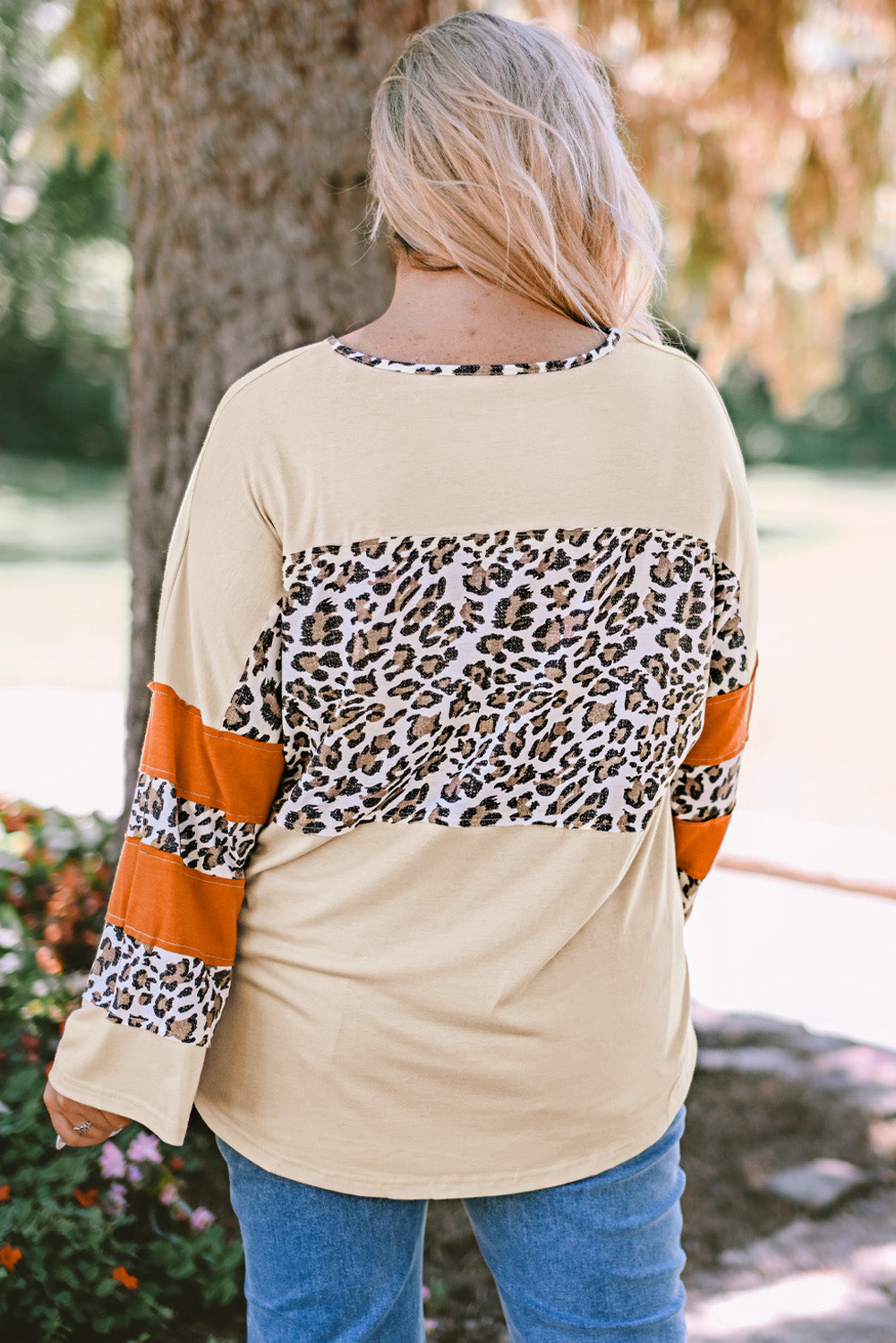 Leopard Color Block Patchwork Plus Size Top