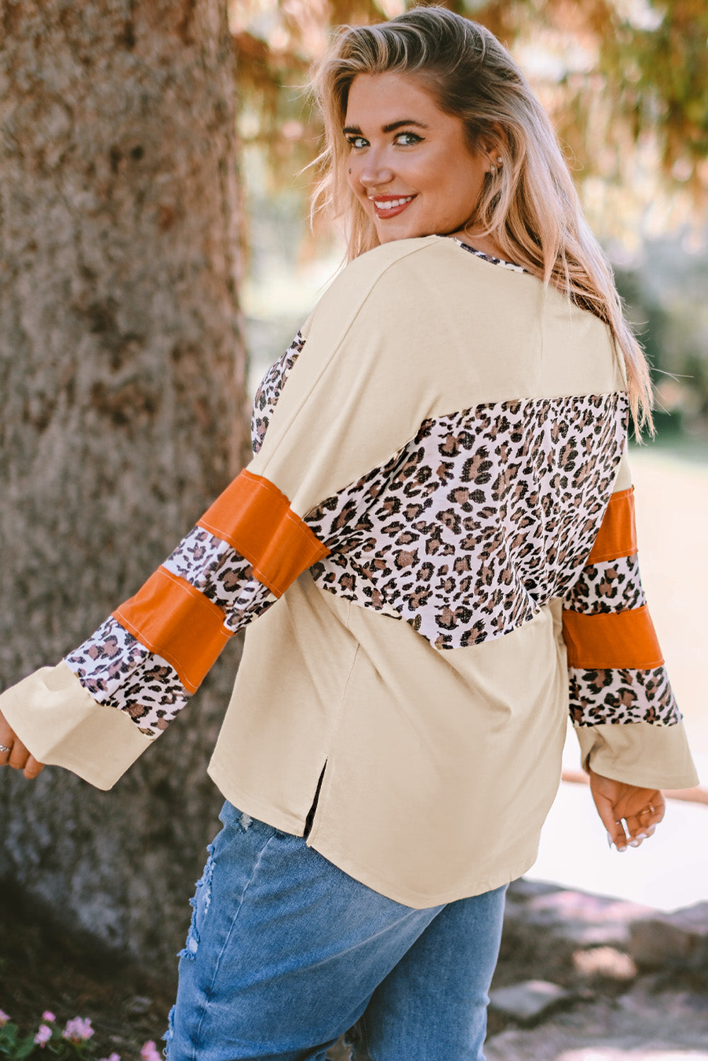 Leopard Color Block Patchwork Plus Size Top