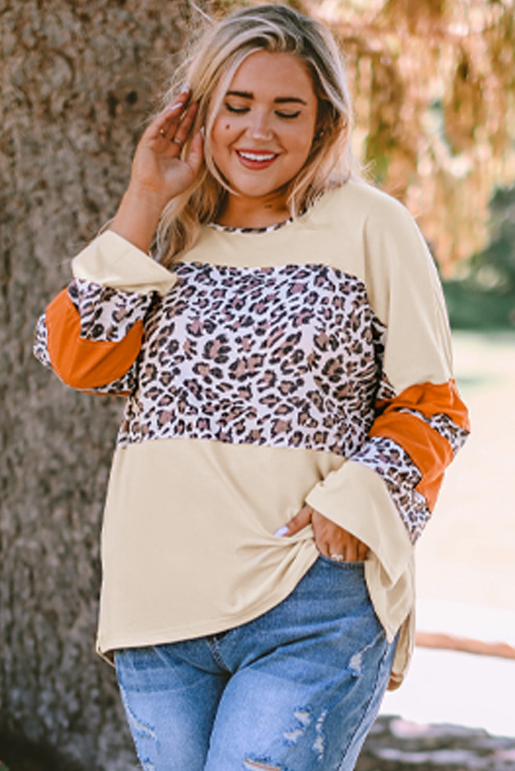 Leopard Color Block Patchwork Plus Size Top