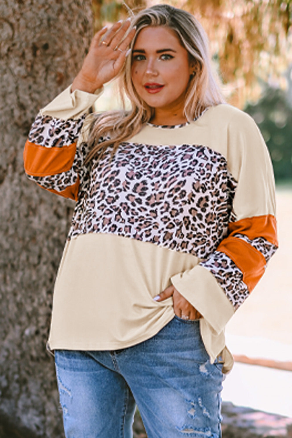 Leopard Color Block Patchwork Plus Size Top