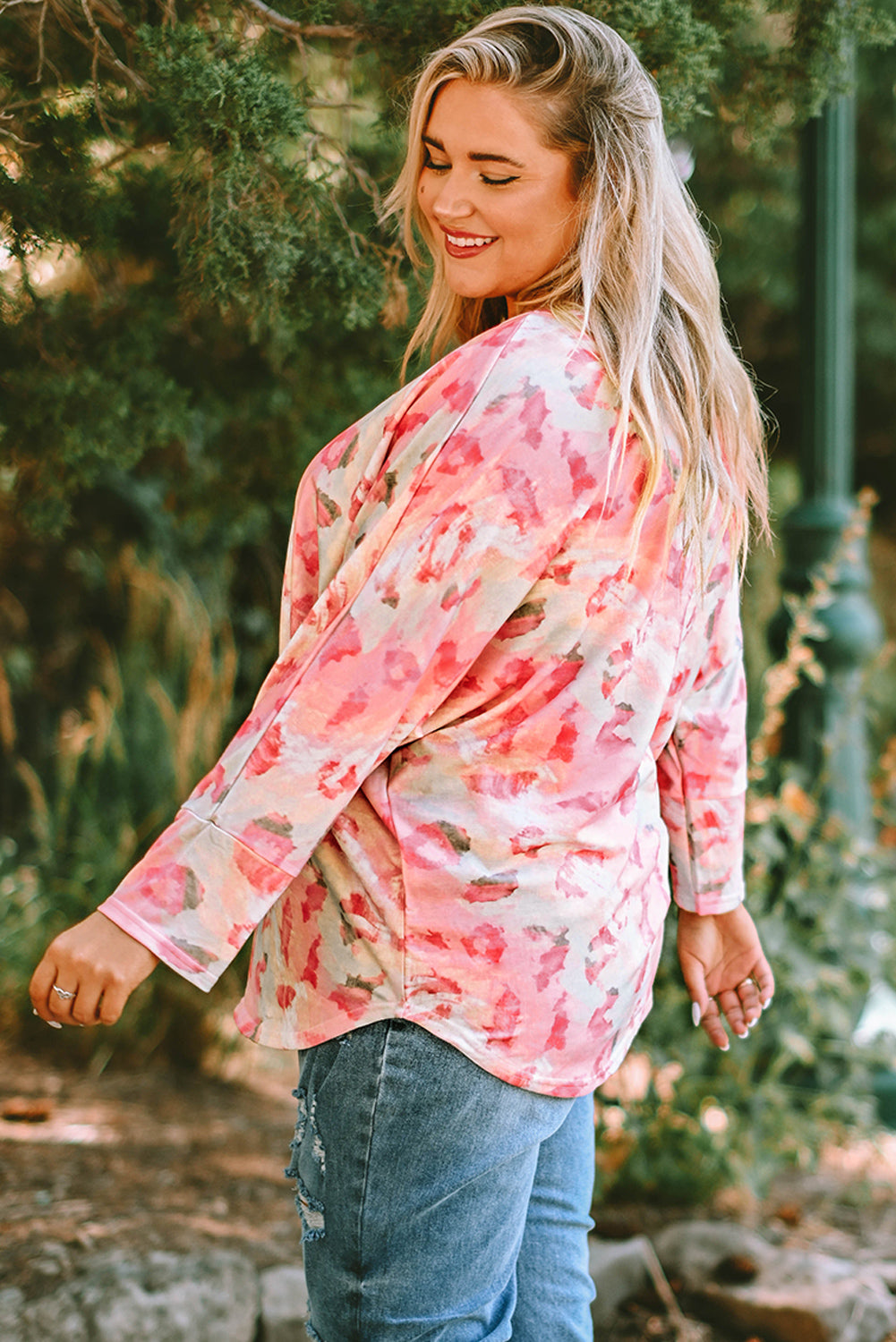 Pink Ombre Leopard Print Plus Size Knit Top
