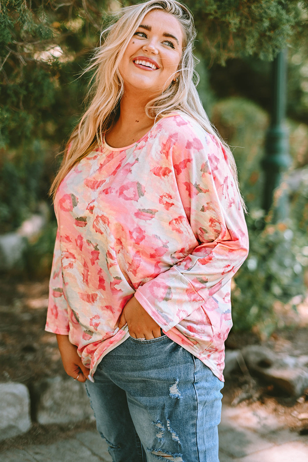 Pink Ombre Leopard Print Plus Size Knit Top