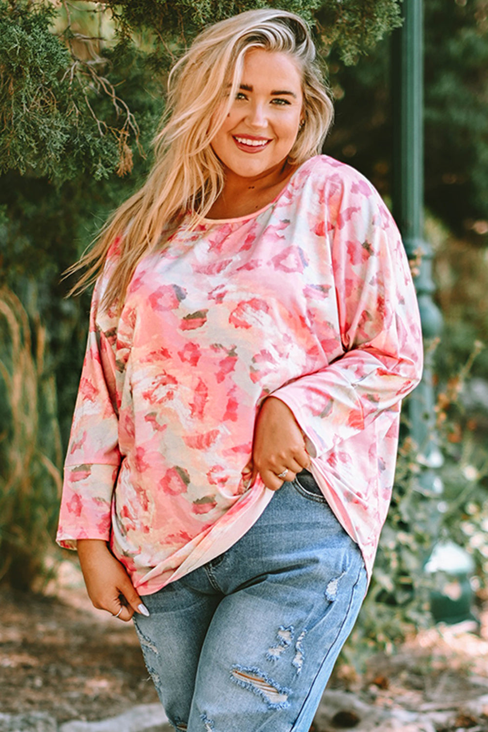 Pink Ombre Leopard Print Plus Size Knit Top