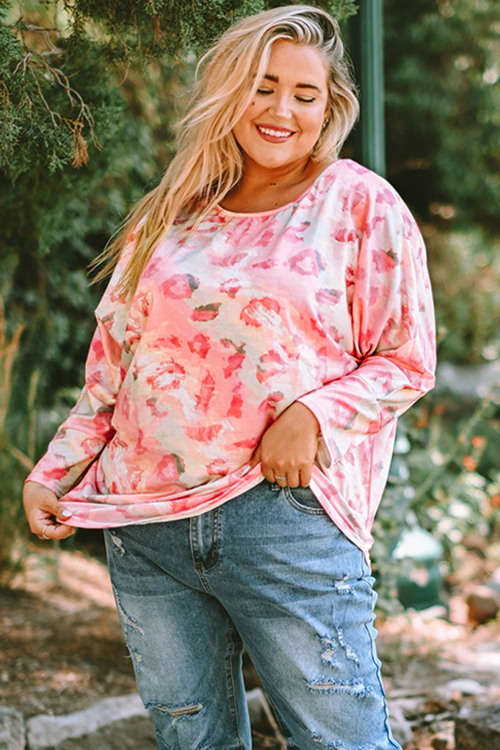 Pink Ombre Leopard Print Plus Size Knit Top