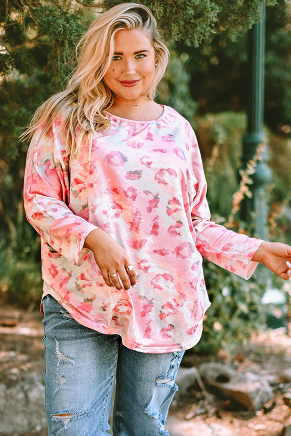Pink Ombre Leopard Print Plus Size Knit Top