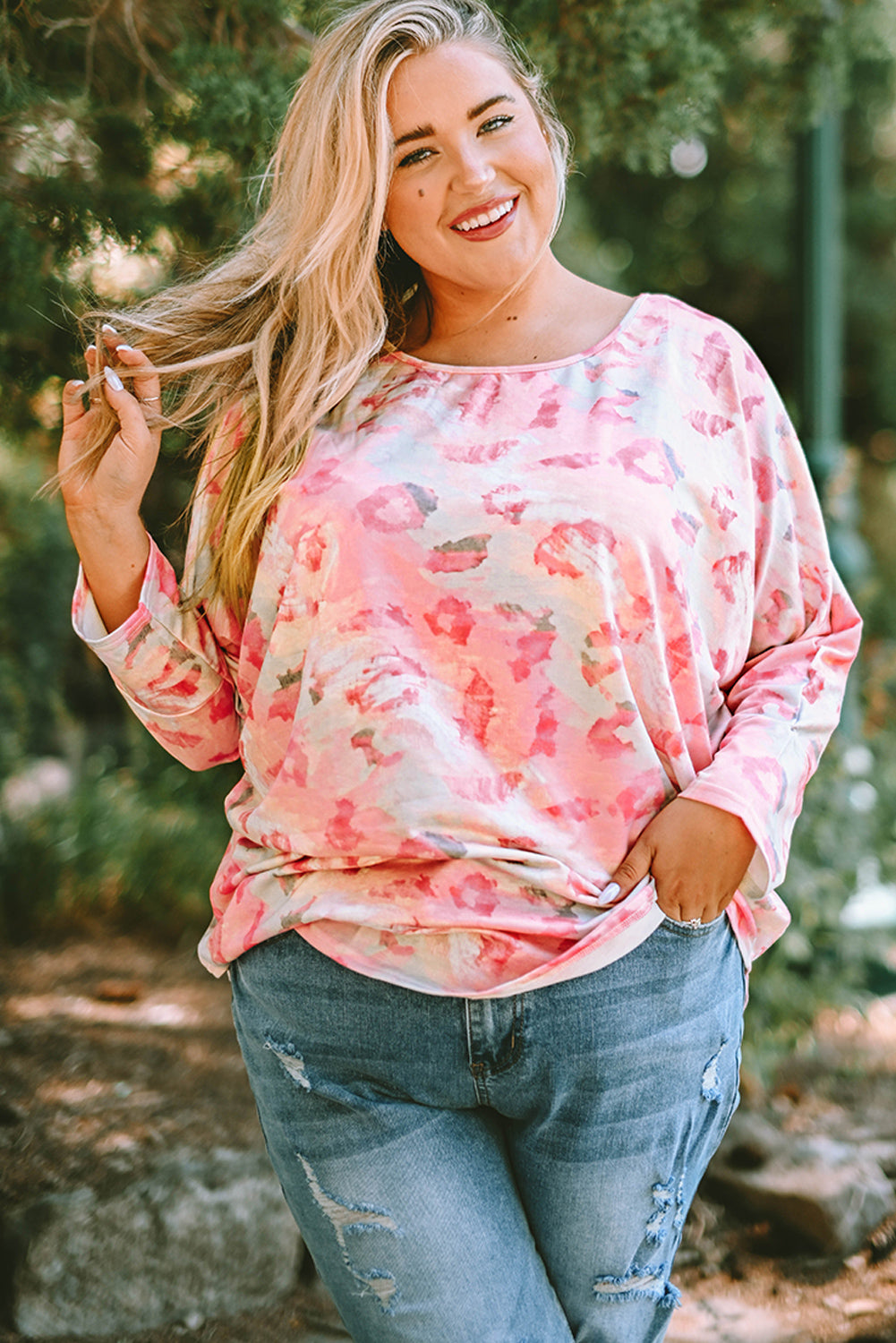 Pink Ombre Leopard Print Plus Size Knit Top