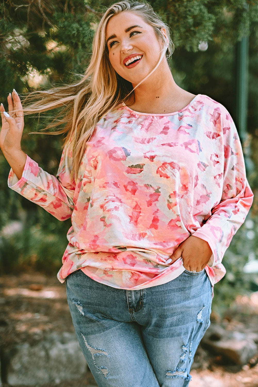 Pink Ombre Leopard Print Plus Size Knit Top