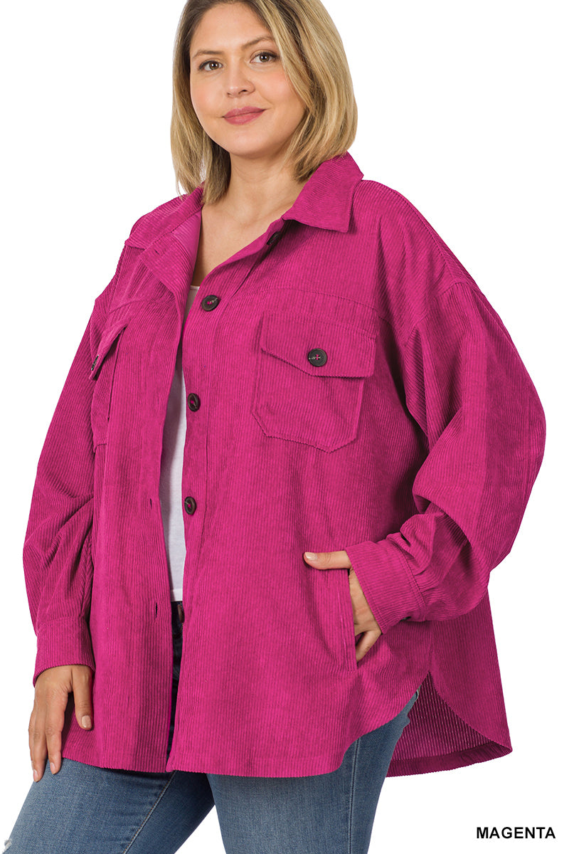 Plus Size Oversized Corduroy Shacket